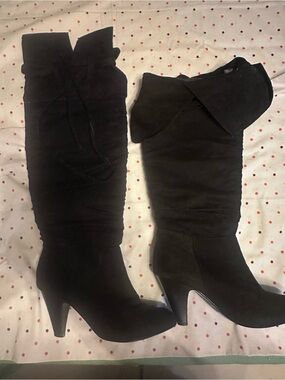 Not Rated Black Over-the-Knee Suede Boots with Fold-Over Cuff